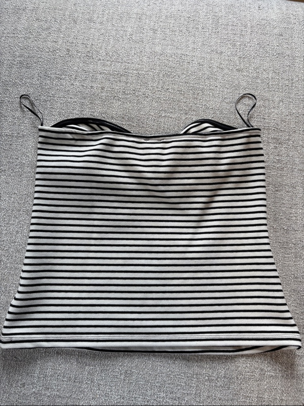 Maeve Anthropologie Black White Striped Strapless Tube Top Ruched Bust Large NEW - Picture 4 of 4